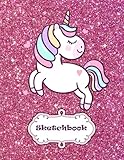 Sketchbook: Cute Unicorn On Pink Glitter, Large Blank Sketchbook For Girls, 100 Pages, 8.5