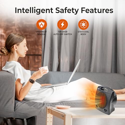 Comfort Zone Indoor Space Heater, Portable, Fan Forced, Electric, Adjustable Thermostat, Overheat Sensor, Safety Tip-Over Switch, & Stay Cool Housing, Ideal for Home, Bedroom, Office, 1,500W, CZ35EBK by Comfort Zone - Image 4