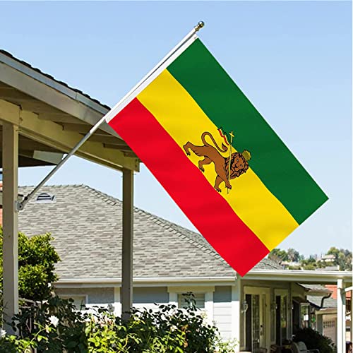 Ethiopia Flag With Lion Flag 3X5 Double Sided Lion Of Judah Flags Outdoor Heavy Duty National Flags 3 Ply Thick Nylon Material With 2 Metal Grommets 4 Rows Of Stitching #TOP1