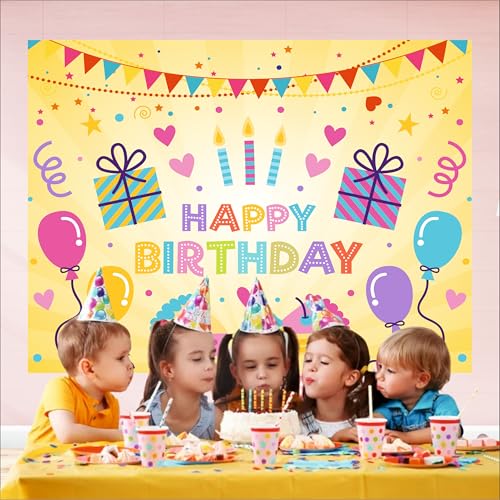 Image of Happy Birthday Backdrop 5x4 Ft | Backdrops for Decoration | Birthday Decoration Backdrop | Banner for Kids Theme Party