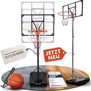 VALENESS® Basketballkorb Outdoor - [135 bis 305 cm] Höhenverstellbarer und Wetterfester Ständer - Profi Korb Mit Basketball und Pumpe für Kinder und Erwachsene (Jugendliche und Erwachsene)