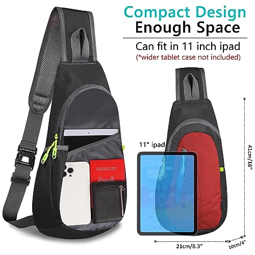 TITECOUGO Small Sling Bag Lightweight Crossbody Bag for Women Rucksack for Men Running Backpack Travel Chest Pack Shoulder Daypack for Gym Work Outdoor Hiking Sports Black/Red - Image 3