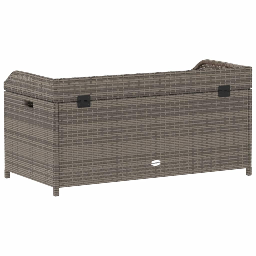 Panca portaoggetti da esterno con seduta in legno di acacia e rattan PE di colore grigio, dimensioni 100 x 50 x 52 cm, spazio di archiviazione impermeabile e meccanismo di sicurezza