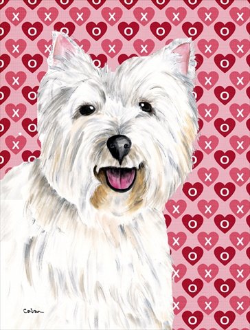 40 x 40 in. Westie Hearts Love and Valentines Day Portrait Flag Canvas, House Size