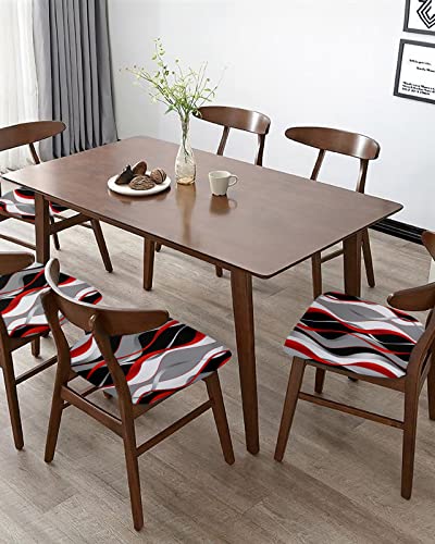 Red Black Grey Seat Covers For Dining Room Chairs Set Of 6, Stretchy Dining Chair Cushion Covers, Modern White Moire Geometric Abstract Art Removable Washable Slipcovers For Office, Kitchen, Party #TOP4