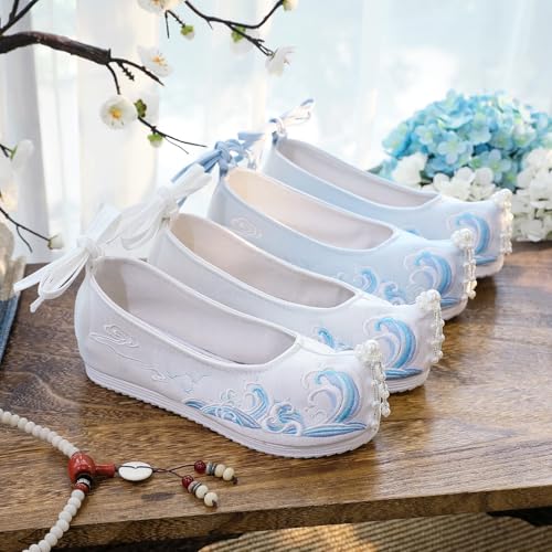 Women Chinese Style Shoes Silk Flats Vintage Pearl Mary Jane2