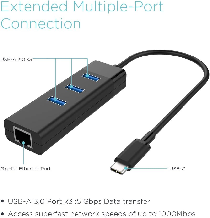 USB C Hub Ethernet, Keymox 3-Port USB 3.0 Hub with RJ45 10/100/1000 Gigabit Ethernet Adapter Support Windows 10,8.1,Mac OS, Surface Pro,Linux,Chromebook and More : Electronics