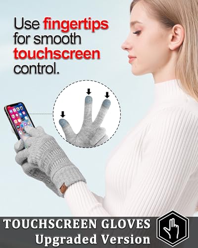 REACH STAR 2 Pairs Winter Gloves for Women, Touch Screen Warm Knit Thermal Gloves for Cold Weather for Christmas Gifts - Image 3