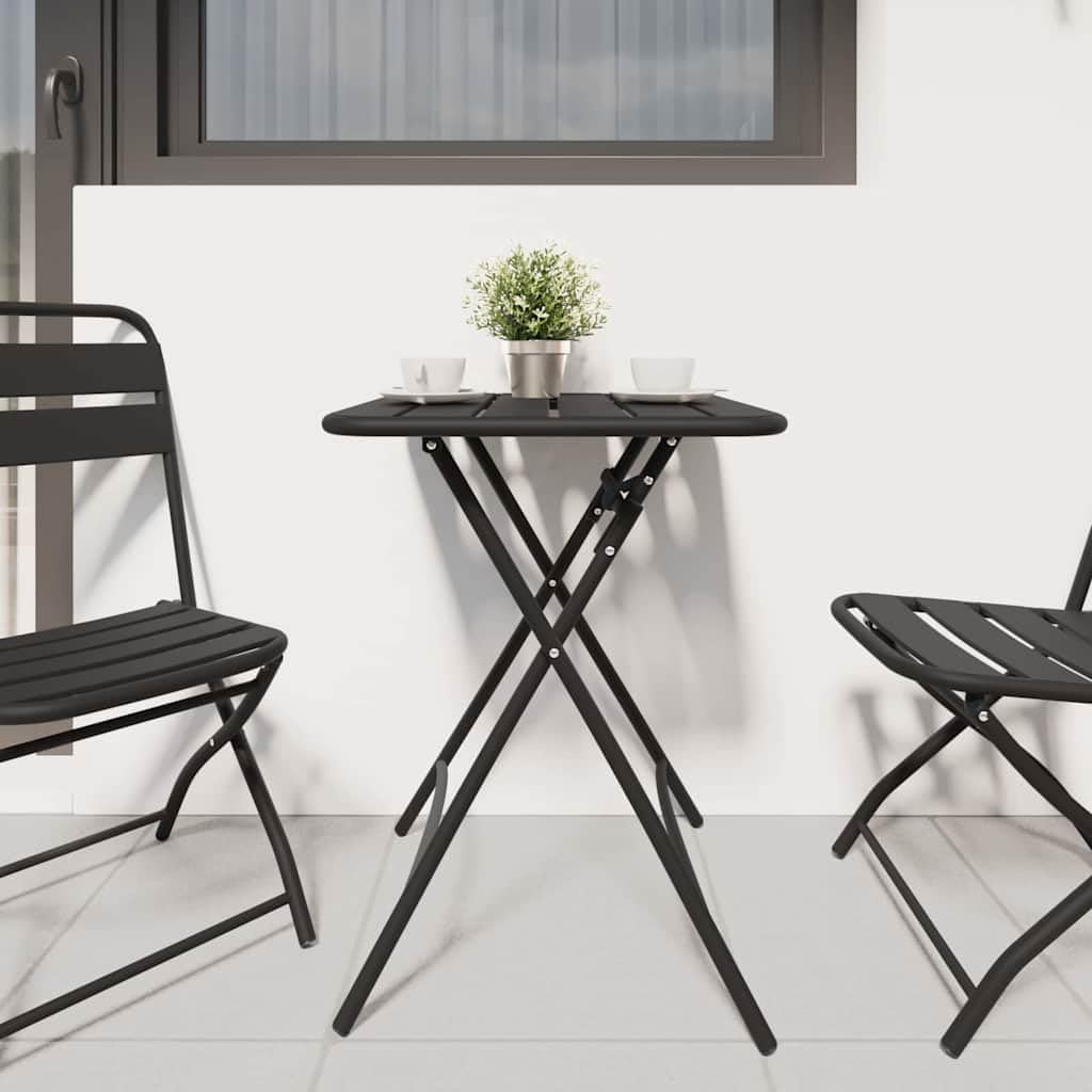 Stolik bistro antracytowy ze stali malowanej proszkowo, 55 x 55 x 72,5 cm, składany, do ogrodu, na taras, balkon, kemping, piknik i jedzenie na świeżym powietrzu