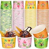 Yiyiring 100 Packs 8 oz Paper Ice Cream Cups Disposable Summer Snack Bowls Sundae Dessert Treat Containers for Tropical Luau Beach Birthday Wedding Decoration Party Supplies(Hawaii Style)