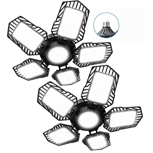 Best Deal 🛒 LED Garage Lights 2Pack, Bright 150W Garage Light LED Bulb 6 Adjustable Panels, LED Garage Ceiling Light, Garage Light Fixture LED Shop Lights for Garage Organization, Workshop, Basement, Attic