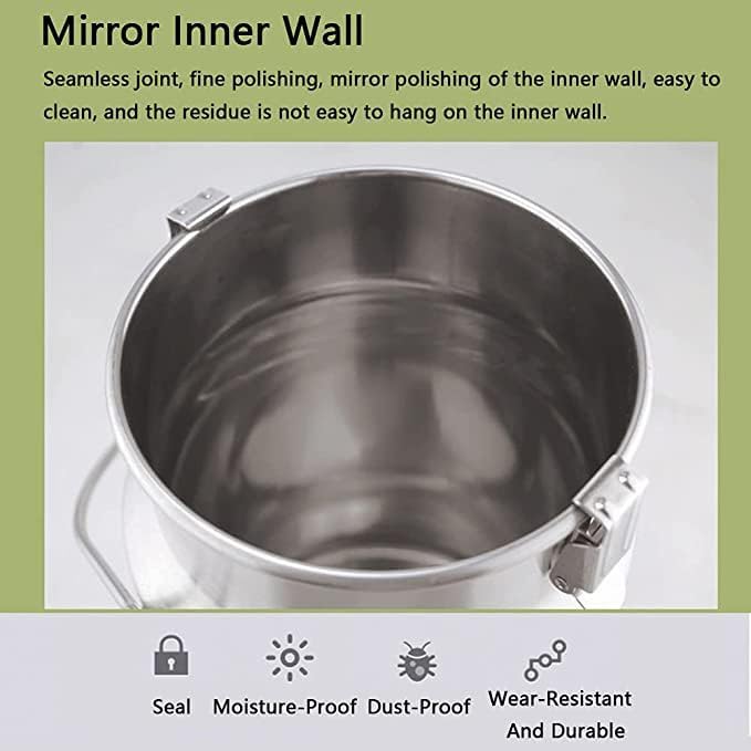 Milk Wine Bucket 304 Stainless Steel Milk Can with Sealed Lid and Single Handle for Solid Liquid Storage Container Milk Transport Bucket Wine Pail Milk Canister Tote Jug Barrel (10L)