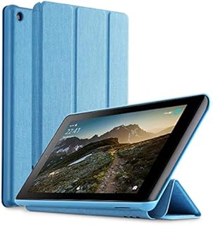 Poetic All-New Fire 7 Tablet Case (9th Gen, 2019 Release), Premium Fabric Slim-Fit Trifold Stand Folio Cover, Auto Sleep/Wake, Magnetic Closure, for Amazon Fire 7 Inch Tablet 9th Generation, Blue