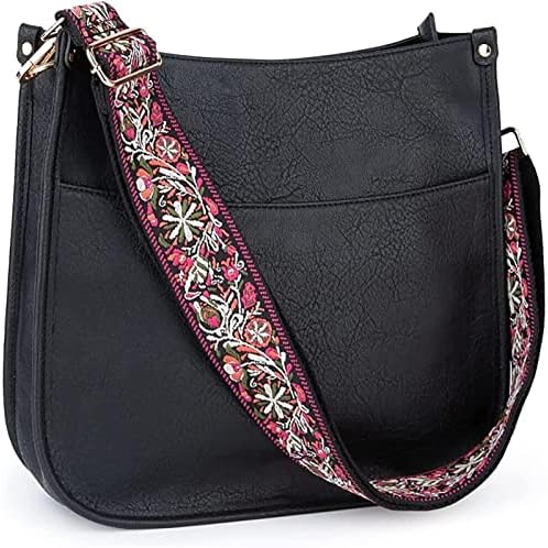 Viva Terry Vegan Leather Crossbody Fashion Shoulder Bag Purse with Adjustable Strap (Black)