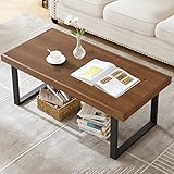 IBF Real Wood Coffee Table, Modern Metal and Solid Wood Tea Table, Rectangle Rustic Wooden Center...
