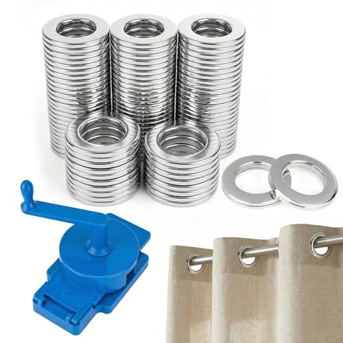 Rotary Curtain Puncher and 50 Pcs 1.6 Inch Curtain Grommets Kit Durable Grommets for Fabric Plastic Roman Ring Eyelet Set for Window Shower Drapery