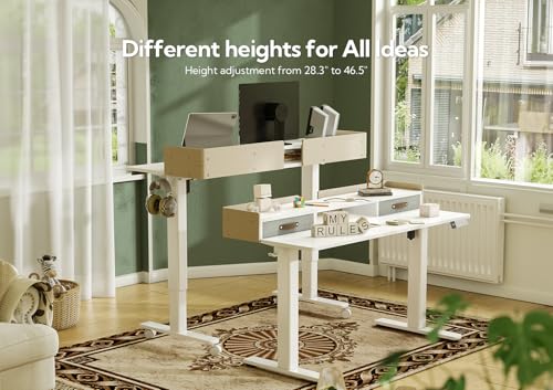 Image of Claiks Standing Desk with Drawers, Adjustable Stand Up Electric Small Standing Desk Adjustable Height with Storage Shelf and Splice Board, 40 Inch, White