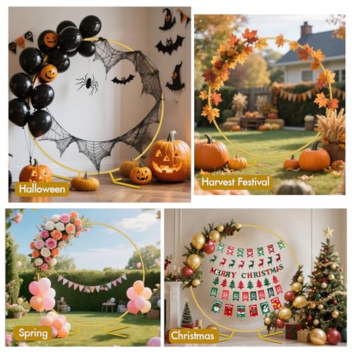 Image of Nisoger 7.2FT Round Backdrop Stand, Circle Gold Balloon Wedding Arch Frame | Metal Wedding Backdrop With Storage Bag For Valentines Day Parties, Baby Shower, Ceremony and Graduation Decorations