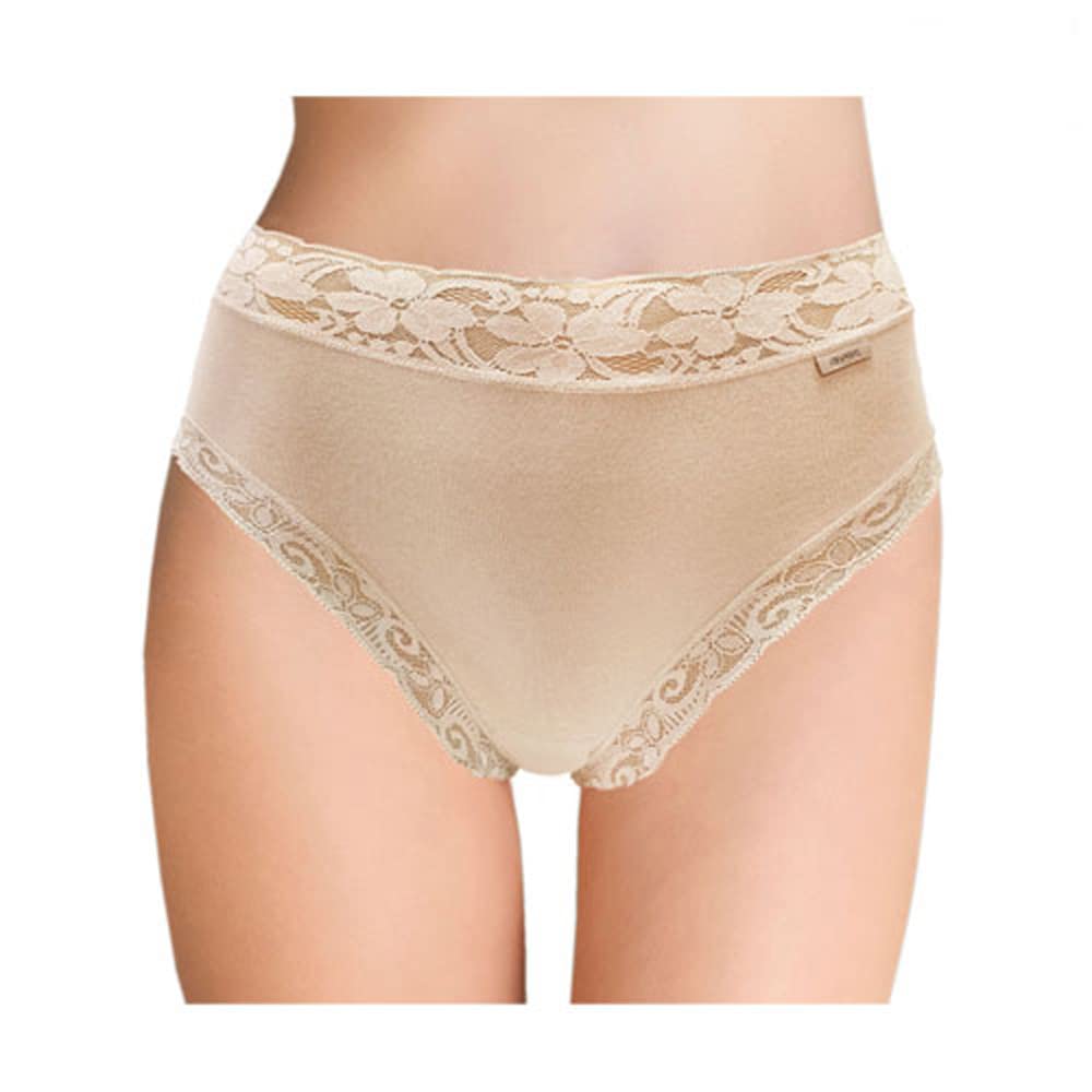 AVET - 3324 Pack de 6 Braga Mujer Alta Algodon Lycra sin Costuras y Encaje Color: Arena Talla: XXL | Sin Costuras, Encaje Floral