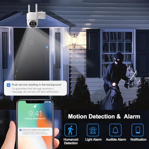 Dual Lens PTZ Security Camera Outdoor WiFi FUSWLAN 1080P Wireless IP Camera with Auto Tracking Floodlight Color Night Vision Smart Motion Detection 5X Digital Zoom 2-Way Audio SD Card Record 2.4G WiFi - Thumbnail 4