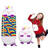 Sin sensación de restricción: el lado del saco de dormir para animales tiene un diseño de cremallera simple para que tu hijo se estire libremente en el saco de dormir mientras se mantiene cómodo. El saco de dormir y la almohada de dibujos animados dos en uno son adecuados para todas las estaciones. No es muy grueso, por lo que este saco de dormir es muy adecuado incluso en verano.