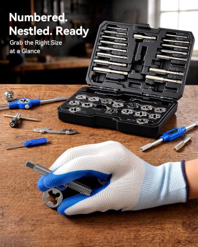 Image of OMT SAE Tap and Die Set, Thread Repair and Cutting Kit with Wrenches