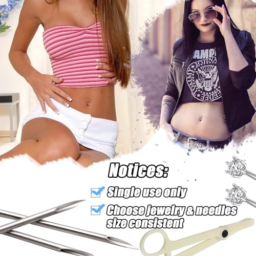 YONGDA Belly Button Piercing Kit - 14G Belly Piercing Kit Navel Piercing with 5pcs Navel Rings Clamp 12G Needles for Professional & DIY - Thumbnail 4