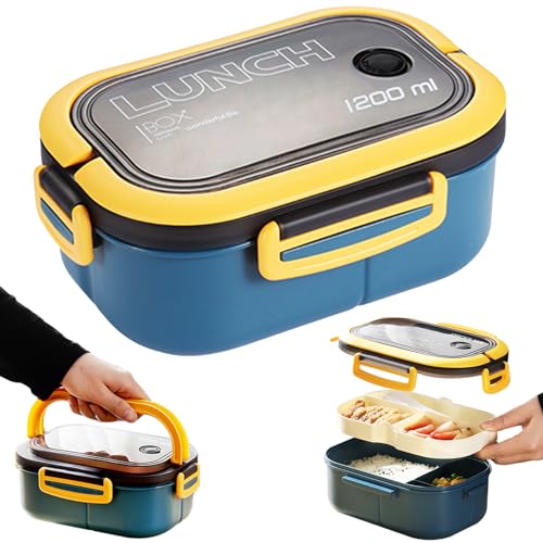 FZYCOM Lunch Box, Fiambrera para Adultos, Bento Box con Compartimentos y Cubiertos, 1200Ml Lonchera para Llevar Comida, Porta Alimentos Hermético, Estilo Bento Box Japonés