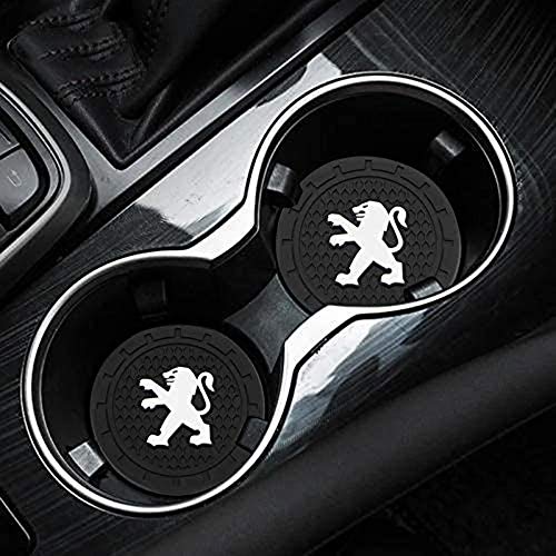 ZWH-box 2 Pcs Logo De Voiture sous-Verres Porte-gobelet De Voiture sous-Verres Silicone Anti-dérapant Coaster Insert Tasse Tapis Accessoires pour Peugeot 107108206207308307508 2008 3008
