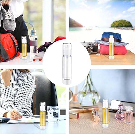 JAMBUVANTI 50 ml Clear/Transparent Airless Pump Bottle with finish Cap for Beauty Products, Makeup, Foundations, and Serums Lightweight Leak Proof and Shockproof Refillable (1) 4