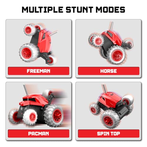 Image of Mirana Warrior 360 Degree Rotating Stunt RC Car Toy for Kids | High Speed Steering Remote Control Vehicle | USB Type-C Rechargeable for Boys and Girls | Made in India (Red)