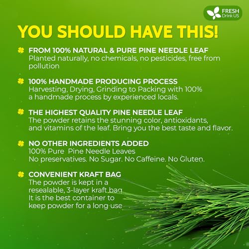 Image of FreshDrinkUS, Premium 8oz Pine Needle Leaves Powder, 100% Natural & Pure, Herbal Tea, Daily Infusion Botanical, No Sugar, No Caffeine, No Gluten, Vegan.