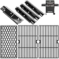 SafBbcue Grill Replacement Parts for dyna-glo 4 Burner DGH450CRP DGH450CRP-D Grills, Cast Iron Grill Grates, Porcelain Steel Heat Plates, Grill Parts Kit for Dyna-Glo 4 Burner Grill
