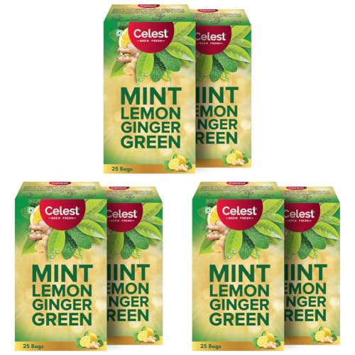 Image of Celest Green Tea | Green Tea for Weight Loss | Ginger, Mint & Lemon | 50 Teabags (25 Tea Bags - Pack of 6)