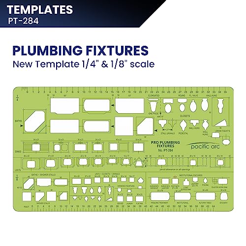Image of Pacific Arc, Plumbing Fixtures Template, 1 /4 & 1 /8 Scale. Drawing aid Stencil for Professional or School Work. Size 3.5 x 6 inch.