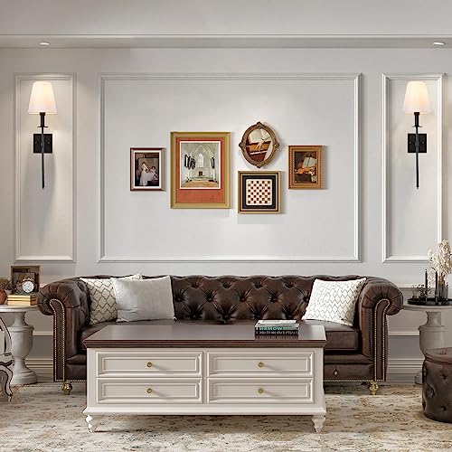 Wall Sconces Set of Two Black,2 Hardwired Wall Lights with White Fabric Shades,Hardwired Wall Lamp,Wall Lights for Bedroom,2 Sconces Wall Lighting for Living Room,Bedroom,Bathroom,Hallway(No Bulb)