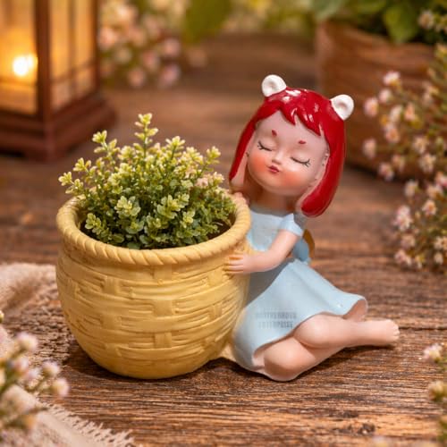 Image of Cute Beautiful Combo Pack of 4 Girls Succulent Planter Pots Resin Creative Flowerpot Plant Pots Planter Container for Home Garden Office Desktop Decoration - Multi (Pack of 4)