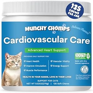 Munchy Chomps Cardio Chews for Cats – Advanced Cardiovascular Care – Heart Health & Circulation Support with Salmon Oil, Taurine, CoQ10 & More – Feline Supplement for Optimal Cardiac Function (Salmon)
