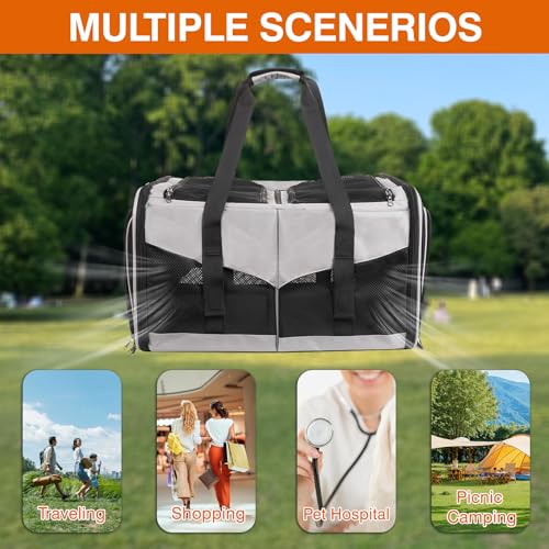 LitaiL Large Cat Carrier for 2 Cats - Cats Travel Carriers with Litter Tray, Soft Expandable Double Cat Carriers, Portable 2-in-1 Pet Travel Carrier with Litter Tray for Indoor Outdoor - Image 6