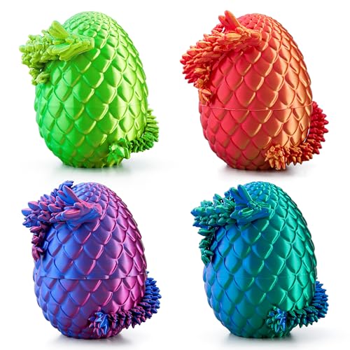 JOYIN 4 Pcs 3D Printed Dragon Eggs with Laser Dragon, Cool Articulated Toys for Kids Christmas Stuffers Party Favors, Magic Toy Classroom Prize Gifts for Boys Teen Girls (Purple+Blue+Red+Green)