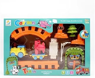 مجموعة قطار الكرتون من Next Store مع مسار وأضواء وأصوات – لعبة تعليمية تفاعلية للأطفال، تصميم كرتوني مرح، سهلة التجميع، تحفز الإبداع وتنمية المهارات الحركية