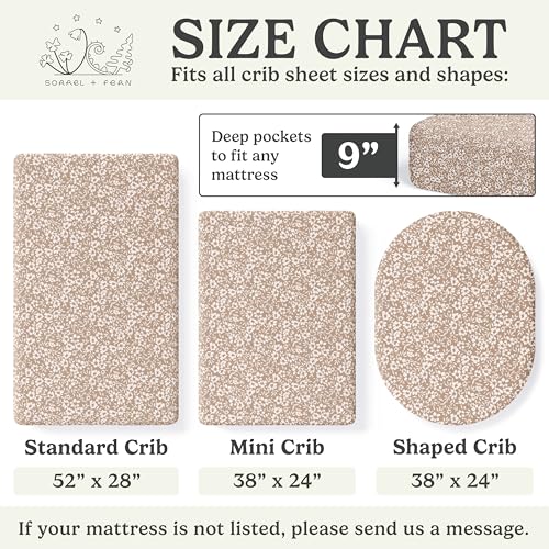Image of Crib Sheets Neutral - Fitted Baby Crib Sheets Bed for Girl Boy - 2 Pack Standard & Toddler Mattress (Poppy Fields) - Buttery Soft Organic Cotton Blend