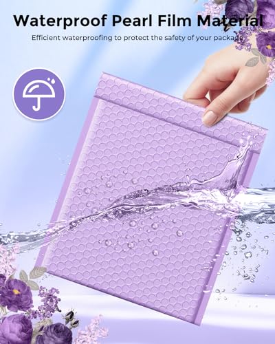 Image of Metronic Bubble Mailer 8.5x12 inch 40 Pack Lavender Waterproof Padded Envelopes | Usable Size 8.5x11 Light Purple Bubble Mailers Seal Sealing Bubble Envelopes for Packaging, Mailing, Shipping Books