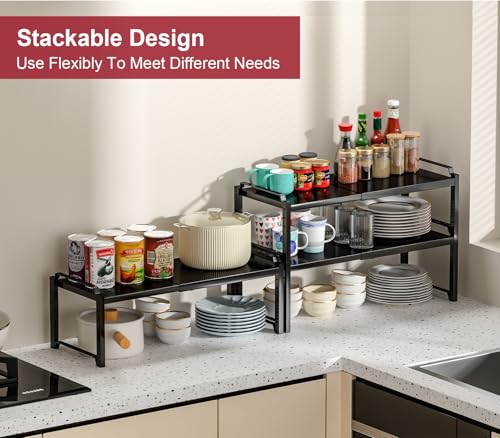 Image of X-cosrack 12 inch Wide 100LBS Loading-Bearing Heavy Duty Kitchen Storage Shelf, Expandable Cabinet Shelf Organizer, Stackable Adjustable Storage Shelves for Kitchen Cabinet Cupboard Pantry Counter