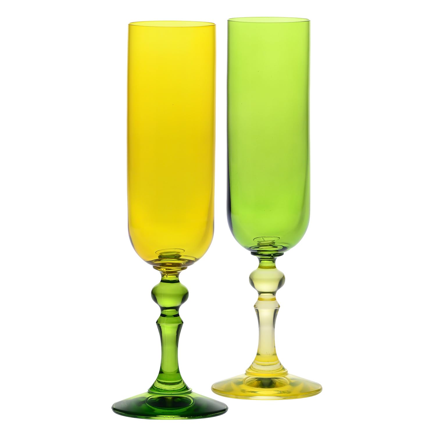 KROSNO – Coloured Champagne and Prosecco Glasses – 2 x 220 ml – Bubble Collection – Green & Yellow – Lead-Free Crystal – Hand-Painted — image 1