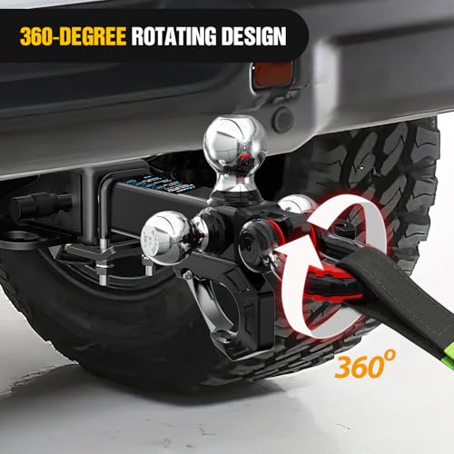 Image of Nilight Trailer Hitch Tri-Ball Mount with Hook and Rotatable Tow Anti-Theft 3 /4 inch Shackle Fits for 2inch Receiver Ball Size 1-7 /8 inch 2 inch 2-5 /16 inch GTW from 5000lbs to 10000lbs for RV SUV ATV Truck