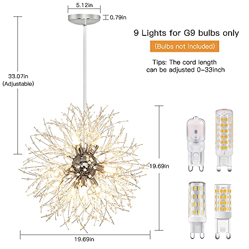 Modern Crystal Pendant Chandelier for Living Room, Dining Room, Kitchen Island - 9 Lights