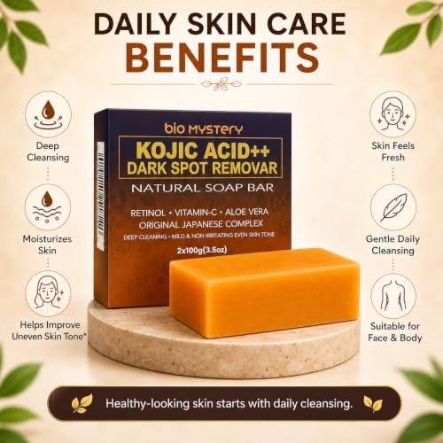 Image of Kojic Acid Natural Soap Bars (2-Pack) | Japanese-Inspired Skin Brightening Soap with Kojic Acid, Vitamin C, Retinol, Aloe & Turmeric - 2 x 100 g