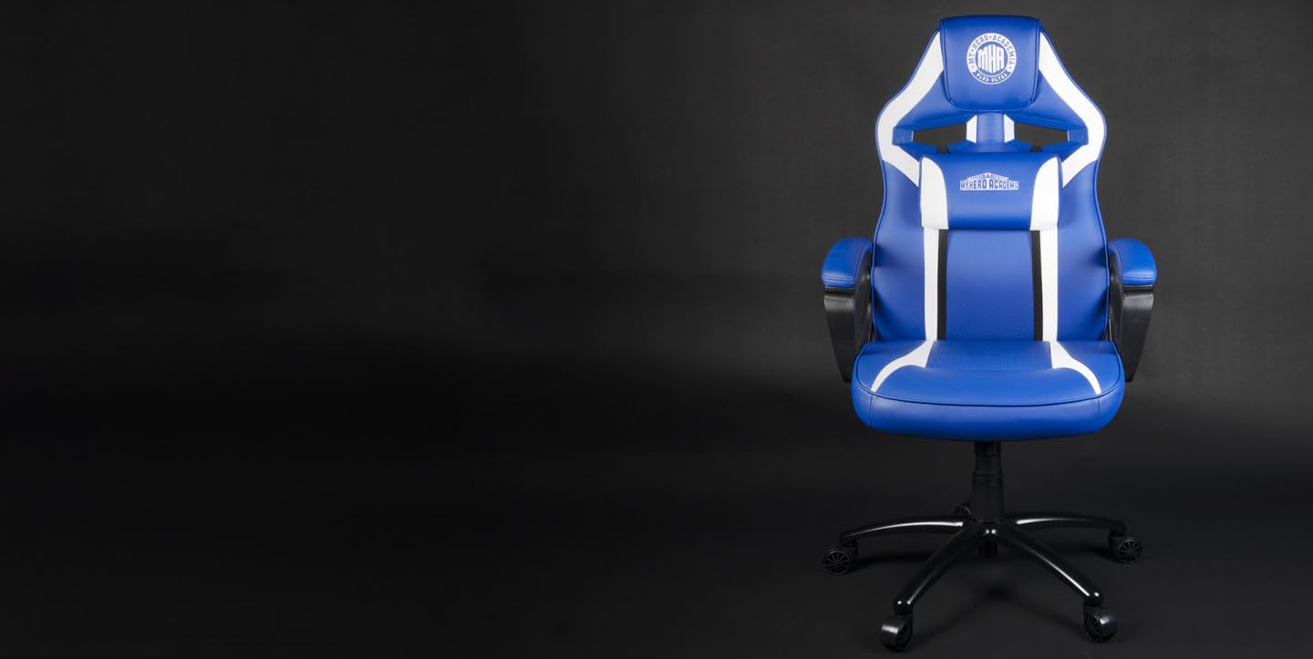 Konix My Hero Academia Sedia da ufficio gaming - Inclinazione del sedile di 15° - Pelle sintetica liscia - Blu e bianco