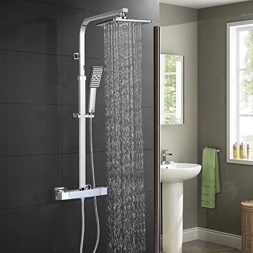 Ensemble Mitigeur de Douche Thermostatique, VENTCY Système de Douche Anti-brûlure, Ensemble de Douche chromé,avec Colonne de Douche en acier inoxydable, Pomme de Pluie, Douchette et Flexible
